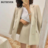 Christmas Gift BGTEEVER Office Ladies Skirt Suits Double Breasted Jackets & High Waist A-line Mini Skirts Elegant Women 2 Pieces Blazer Set