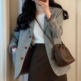 New 2021 Autumn Winter Women's Blazers Pockets Formal Jackets Vintage Fashionable Office Lady Elegant Oversize Wild Tops JK3559