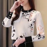 Christmas Gift Korean Fashion Clothing  Womens Tops and Blouses 2021  Chiffon Blouse  Women Tops Button Print O-Neck OL Shirts Women  8521 50