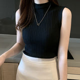 Christmas Gift Casual Tops Sleeveless Knit Sweater Autumn Bottoming Shirt Fashion Solid 9 Colors Slim Thin Shirt for Women Elegant Blusas 15662