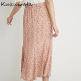 Christmas Gift Kuzuwata High Waist Hip Bow Design A Line Skirt Women Vintage Print Summer Outwear Holiday Jupe Femme Loose Faldas Mujer