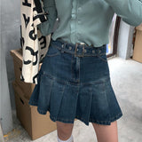 Joskaa Oversized Harajuku Punk Y2K Denim Mini Pleated Skirt Summer High Waist Jeans Shorts Skirts Women Ruffles Fashion Korean