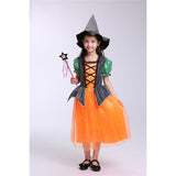 Halloween Joskaa Girls Orange Pumpkin Witch Cosplay Costumes Carnival Party Children Fancy Dress Cute Little Witch Outfits Suit 2022