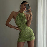 Christmas Gift Cryptographic Halter Sexy Backless Mini Dresses Bodycon Skinny Club Party Sleeveless Knitted Dress Fall Streetwear Beach Holiday