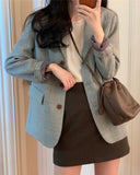 New 2021 Autumn Winter Women's Blazers Pockets Formal Jackets Vintage Fashionable Office Lady Elegant Oversize Wild Tops JK3559
