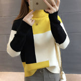 Christmas Gift JMPRS Patchwork Women Pullover Sweater Autumn Loose O Neck Long Sleeve Knitted Thick Korean Fashion Female Jumper Sweater Top
