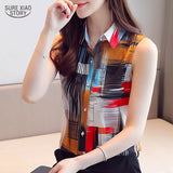 Christmas Gift Summer Sleeveless Chiffon Shirt for Women 2021 New Print Ladies Tops Clothes Casual Plus Size Cardigan Women's Blouse 9456 50
