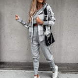 Christmas Gift Women Fashion Three Piece Suits Elegant Tank+Plaid Pattern Hooded Sweatshirt+Pencil Pants Sets Casual Long Sleeve Sports Outfit
