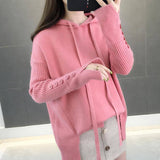 Christmas Gift Korean Loose Women Pullover Sweater Button Long Sleeve Knitted Hooded Jumper Causal Autumn Preppy Girls Basic Top 2021