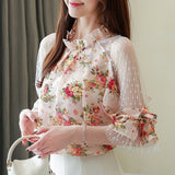 Christmas Gift blusas mujer de moda 2021 women blouses camisas mujer floral print lace chiffon blouse women womens tops and blouses 4068 50