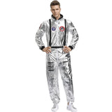 Halloween Joskaa Adult Men Women Silver Alien Astronaut Spaceman Cosplay Jumpsuit Halloween Party Space Astronaut Pilot Couple Costume