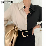 Christmas Gift BGTEEVER Spring Chic Women Single-breasted Patchwork Shirts Tops Elegant Turn-down Collar Long Sleeve Loose Female Blouses 2021