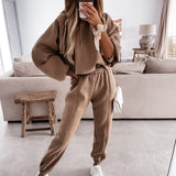 Christmas Gift Women Sports Hooded Sweatshirt Suits Autumn Long Sleeve Tops + Pocket Sweatpants Outfits Casual Loose Lady 2 Piece Set Tracksuit
