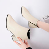 Joskaa New Fashion Leather Ankle Boots Women Thick High Heels Zipper Pointed Toe Autumn Winter Woman Shoes Square Heel White Black