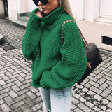 Thanksgiving Gift Autumn And Winter New Fashion Knitting Turtleneck Batwing Sleeve Women's Sweaters Casual Solid Loose Retro Ladies Sweaters