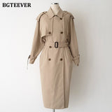 Christmas Gift BGTEEVER Casual Double Breasted Pockets Women Long Windbreaker Autumn Winter 2021 Full Sleeve Sashes Loose Female Trench Coats