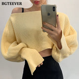 Christmas Gift BGTEEVER 2020 New Autumn Winter Patchwork Short Sweaters Casual O-neck Lantern Sleeve Loose Warm Female Knitted Tops Jumpers