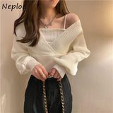 Back To College Autumn 2021 New Korean Style Sweater Female Gentle Solid Color Fake Two-piece Knitted Tops Mujer Long Sleeve Sweaters