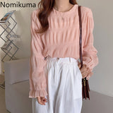 Christmas Gift Nomikuma Blusas Mujer Autumn New Korean Shirt O Neck Long Sleeve Elegant Blouse Women Solid Color Casual Fashion Tops 3c798