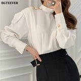 Christmas Gift BGTEEVER Chic Elegant Office Ladies White Shirts Stand Collar Buttons Women Long Sleeve Blouses Tops 2020 Autumn Loose Blusas