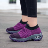joskaa Women Wedges Shoes New Mesh Breathable Knit Ladies Shoes Mix Colors Sneaker Soft Platform Slip On Women's Vulcanize Shoes