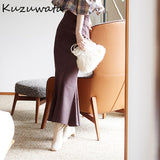 Christmas Gift Kuzuwata 2021 Autumn New Faldas Japan Style Temperament Sweet Jupes Solid High Waist Folds Slim Mid Calf Mermaid Women Skirts