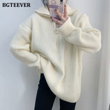 Christmas Gift BGTEEVER Thick Turtleneck Zippers Women Sweaters Jumpers for Women 2021 Autumn Winter Loose Full Sleeve Female Knitted Pullovers