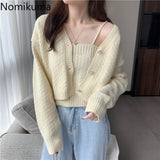 Joskaa-New Knitted Cardigan Women Single Breasted Long Sleeve Knitwear Korean Chic All-match Short Sweater Female 3e038