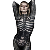 Halloween Joskaa Costumes For Women Ghost Cosplay Scary Jumpsuit Skeleton Print Carnival Party Skull Full Sleeve Slim Clothes Girls