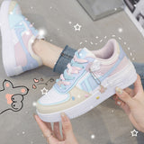 Joskaa New Women Shoes Korean Women's Sneakers Pink Thick-soled White Shoes Flat Shoes Autumn Lace-up Female Vulcanized Shoes