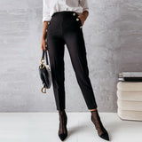 Christmas Gift New Women Fashion Pocket High Waist Calf Pants Spring Elegant Commute Slim Pencil Pants Casual Female Button Solid Trousers 2022