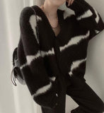Christmas Gift Korean Striped Cardigan Women  2021 Loose and Lazy Outer Wear Women's Sweater Jacket Color Matching V-neck Sweaters