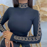 Joskaa Elegant U Neck Diamond Shirt Pullover Office Lady Sexy Fashion Skinny Blouse 2022 Spring Long Sleeve Women Tops Blusa Streetwear