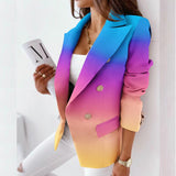 Joskaa New Retro Pattern Print Patchwork Blazer Coat Office Lady Elegant Lapel Collar Button Long Top Women Fashion Suit Outwears
