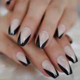 Matt Black Fake Nails Visible Trails of Planets Faux Ongle Square Press On Finger Manicure with Adhesive Tabs 24