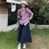 Black Friday Sales Korean Elegant Office Lady Twist Knitting Sweater Women 2022 Autumn Winter Fashion Pullove Loose Purple Navy Sweater For Tops