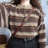 Christmas Gift Joskaa High Street Women Sweater Striped Contrasting Color Sweaters Vintage O-Neck Long Sleeve Knitwear Pullovers Female Jumper