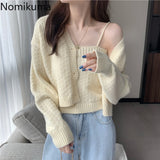 Joskaa-New Knitted Cardigan Women Single Breasted Long Sleeve Knitwear Korean Chic All-match Short Sweater Female 3e038