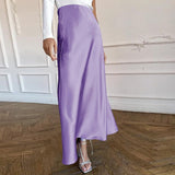 Christmas Gift InstaHot Silk Women Skirt Soft Trumpet 2021 Fashion Summer High Waist Solid Party Casual Satin Female Skirts Office Lady Skirts
