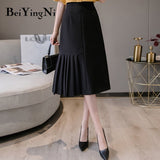 Christmas Gift Beiyingni High Waist Elegant 2020 Summer Long Pleated Midi Skirt Woman Solid Color Office Work Wear Irregular Maxi Black Skirts