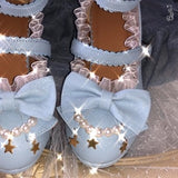 Halloween Joskaa Lolita Shoes Women High Heels Pearl Lace Edge Straps Bow Cute Girls Princess Tea Party Shoes Students Lovely Shoes Size 35-40