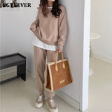 Christmas Gift BGTEEVER Casual Ladies 2 Pieces Sweater Set Long Sleeve Pullovers & Harem Pants 2021 Autumn Winter Women Knitted Set