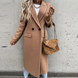 Joskaa New Fashion Elegant Women Long Overcoat Autumn Winter Turn-Down Collar Woolen Coat Tops Office Lady Casual Loose Outwear