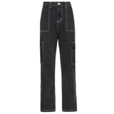 Christmas Gift JMPRS Pockets Patchwork Women Baggy Jeans Fashion Y2K Streetwear 100% Cotton Denim Pants Loose Cargo Harajuku Black Trousers