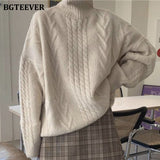 Christmas Gift BGTEEVER Autumn Vintage Thicken Warm Women Twisted Striped Knitted Jumpers Casual Full Sleeve Loose Female Knitted Sweaters 2021