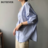 Christmas Gift BGTEEVER Casual Oversized Solid Women Blouses Shirts V-neck Full Sleeve Loose Female Tops Shirts 2021 Autumn Ladies Blusas
