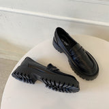 Joskaa Round Toe Chunky Heel Platform Women Loafers Shoes Black Punk Y2K High Heel Pumps