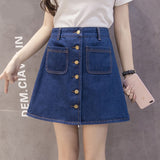 Christmas Gift JMPRS Denim women mini skirt summer vintage high waist Korean single button pockets blue jeans A-line ladies saia jupe femme