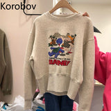 Christmas Gift Korobov Korean Women's Hoodie Spring and Autumn Thin Section 2021 New Fashion Cartoon Loose Shoulder Short Coat Jacket