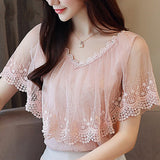 Christmas Gift Women Tops and Blouses Summer Lace Blouse Shirt Fashion Women Blouses New 2021 Short Sleeve Lace Top Blusa Feminina 0788 30